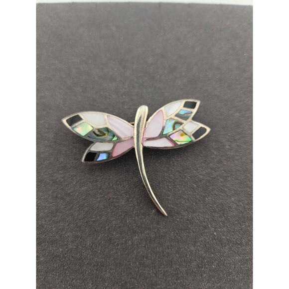 925 Silver Dragonfly mother of pearl inlay brooch - Picture 1 of 4